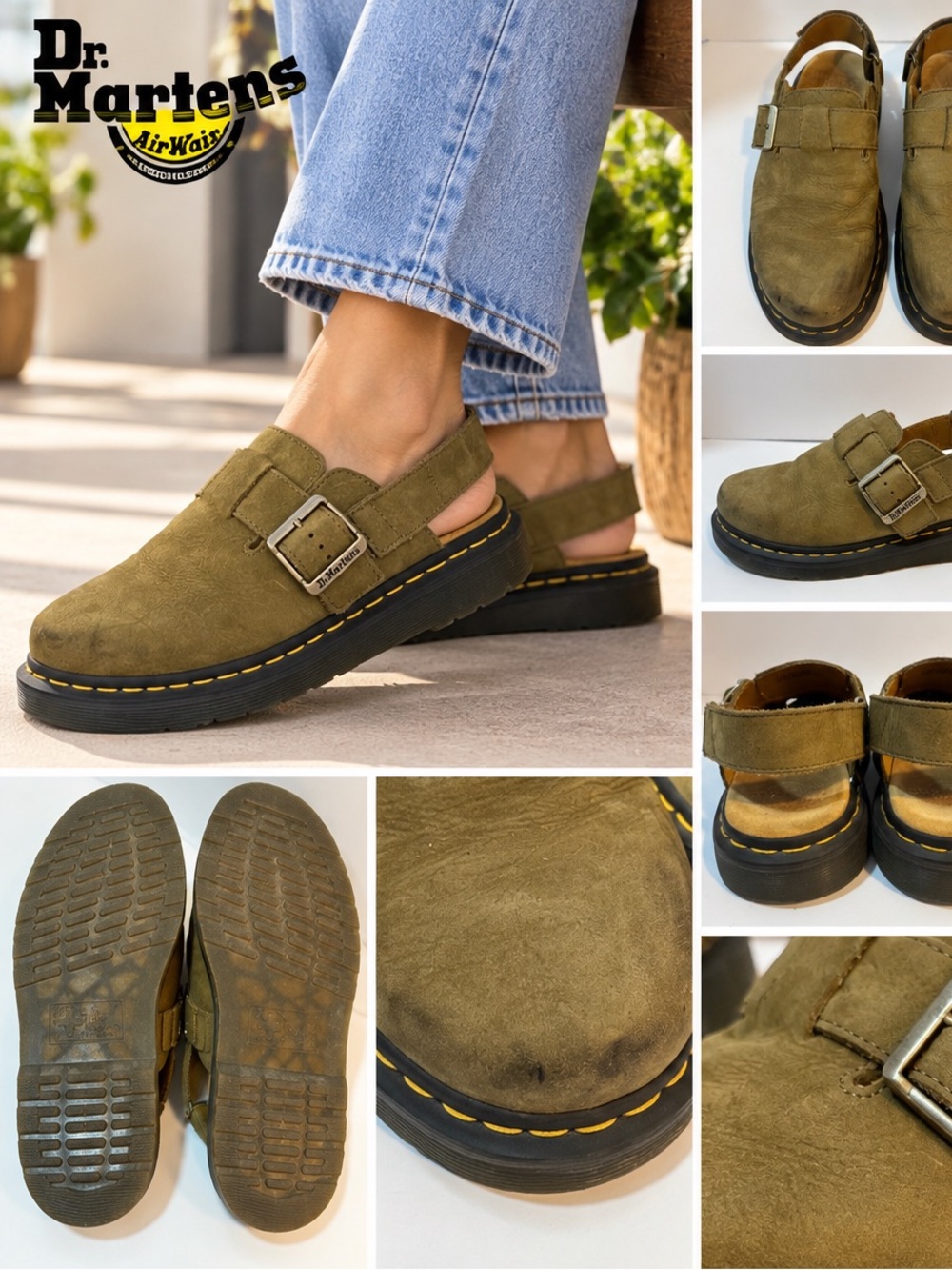Dr. Martens Jorge II Muted Olive Nubuck Slingback Mules US W9